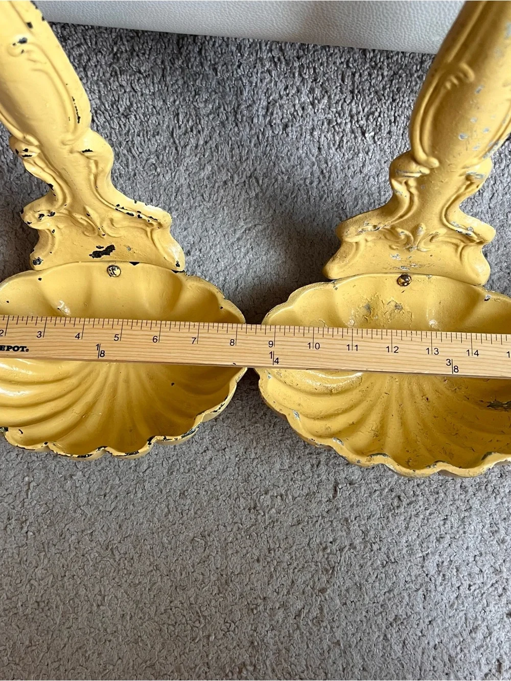 Vintage MCM Cast Metal Yellow Decorative Wall Sconces Large Ladle/ Shell